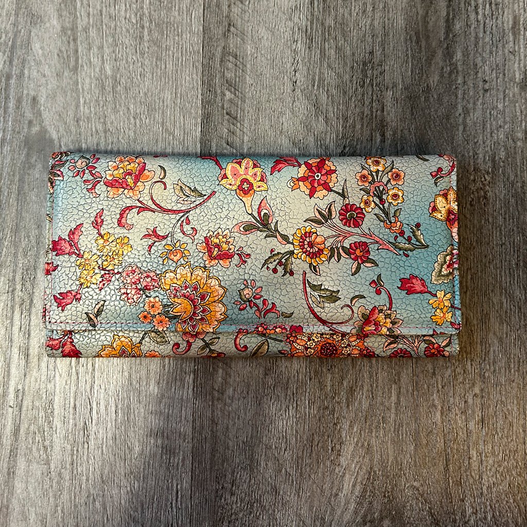 Genuine Leather Wallet Floral Print Vintage